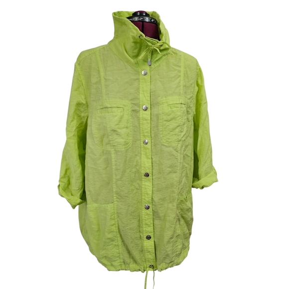 Cj Banks Lime Green Roll Tab Sleeve Hem Drawstring Light Shacket Womens - Picture 4 of 13